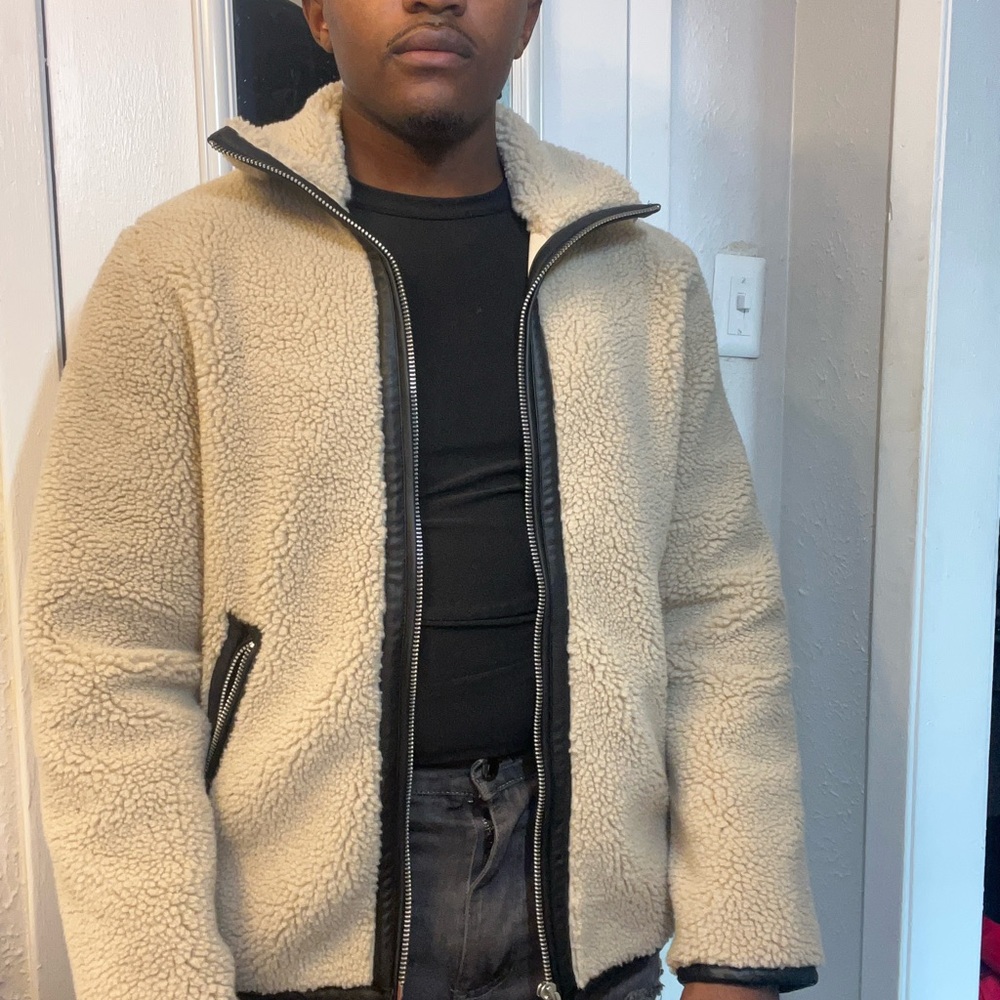 H&M Cream and Black Sherpa Jacket